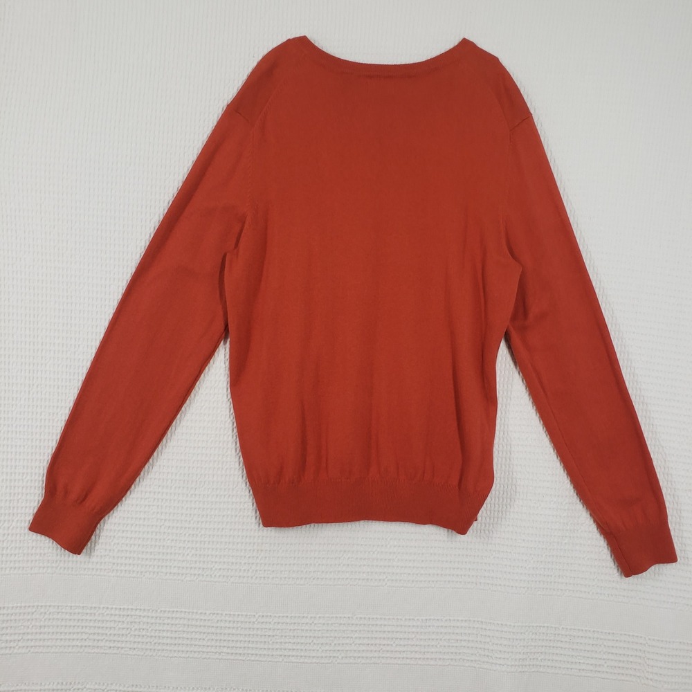 IZOD V-Neck Sweater Mens Medium Orange Cotton Wool Blend Knit Classic Preppy - Picture 3 of 13